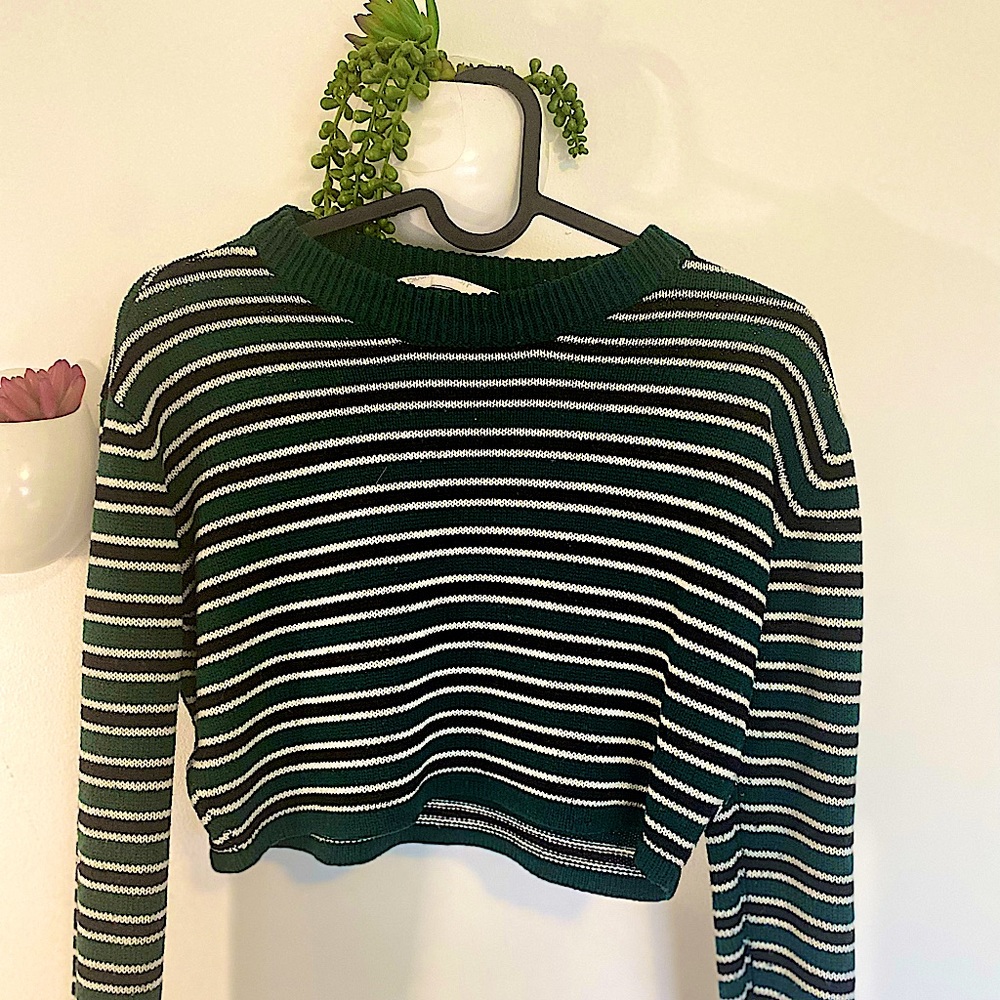 Bluenotes black stripped green cropped sweater
